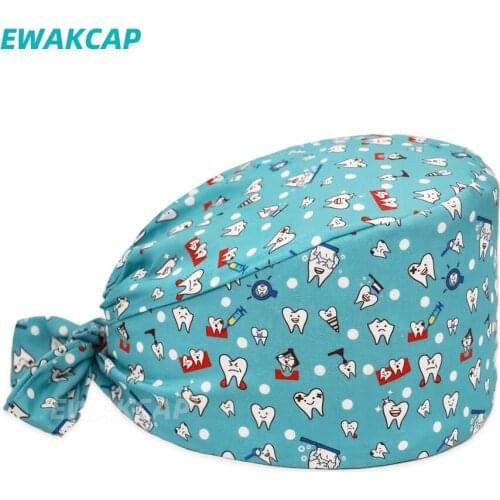 Clearance Pattern Surgicals Cap Printing Working Hat pure Cotton Women Men Dentist Beautician Dust Proof Cooking Chef Scrub Caps