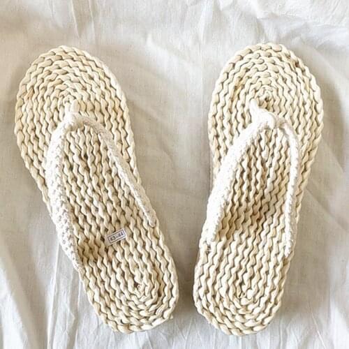 LEOSOXS Flip Flops Women Retro Rattan Sandals Slippers Ladies Color Lovers Flax Flip Flops Casual Shoes Home Slippers 2021 New