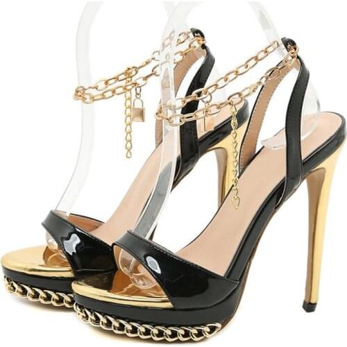 IPPEUM Heels Women 2021 Summer Fashion Platform Metal Chain High Heels Ankle Buckle Strap Sandals New Sexy Party Shoes босоножки