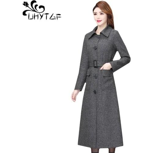 UHYTGF Genuine 4XL Plus Size Top Outerwear Womens Fashion Belt Slim Autumn Windbreaker Female 2020 Elegant Long Trench Coat 1078