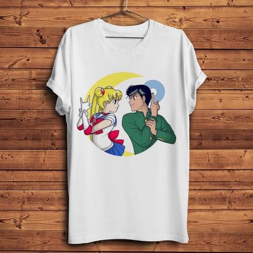 Urameshi Yuusuke and Sailor Moon Funny Anime t shirt Men New White Short Sleeve Casual Tshirt Unisex YuYu Hakusho Streetwear Tee