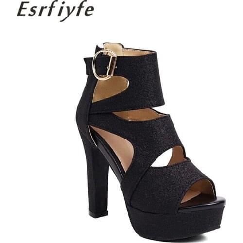 ESRFIYFE 2021 New High Heeled Platform Sandals Women Summer Fashion Outdoor Beach Casual Breathable Shoes Black Large Size 17