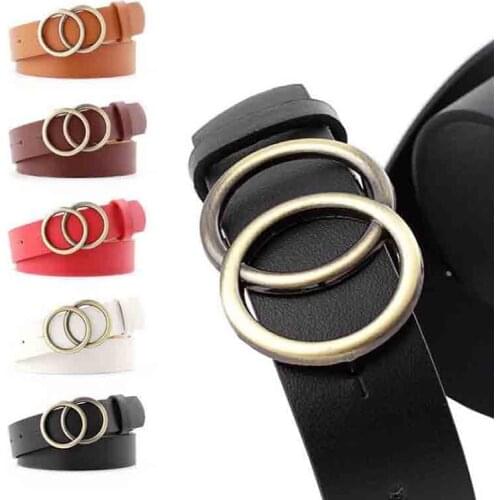 Double Ring Women Belt Fashion Waist Belt PU Leather Metal Buckle Heart Pin Belts For Ladies Leisure Dress Jeans Wild Waistband