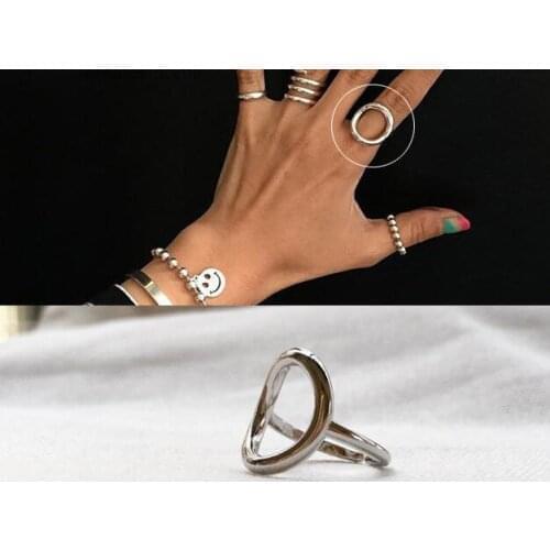 Womens Authentic S925 Sterling Silver FINE Jewelry Lucky Open Circle Geometric Heavy ring adjust high quality Punk J472
