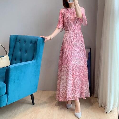 Pink Leopard Romantic Flare Sleeves Silk Midi Dress UK 8-14 UK Elegant Fashion