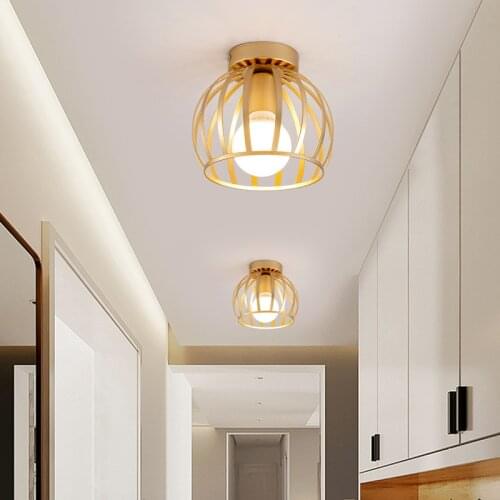 Golden Retro Ceiling Lamp for Balcony Corridor with 7W Bulb E27 Metal LED Ceiling Lights for Living Room Bedroom Porch 110-220V