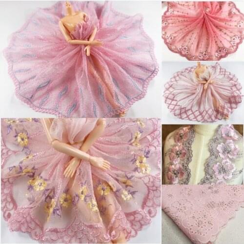 2meters/lot Pink color Mesh Embroidery Lace Trims Home Decoration Fabric Sewing Apparel Appliqued Trims X826