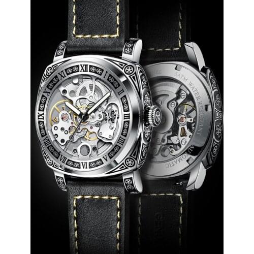 Automatic Mechanical Watch Mens High Quality Luxury Brand Exquisite Hollow Design Male Wirstwatch Waterproof Clock 2021NEW