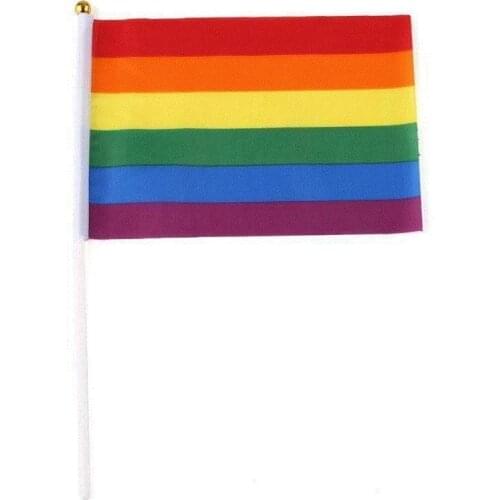 Free Shipping Colorful Rainbow Hand Waving Banners Plastic Flagpole Gay Pride Flag LGBT 14*21cm LX4347