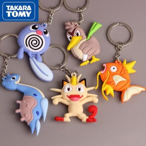 TAKARA TOMY Pokemon KeyChain Cartoon PVC Squirtle Bulbasaur Pendant Toy Decoration Car Key Chain Gift