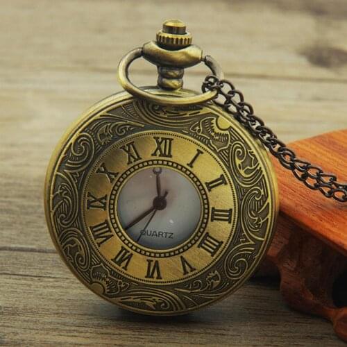 Watch for Women Men Vintage Unisex Hollow Round Dial Double Display Quartz Pocket Watch with Chain
