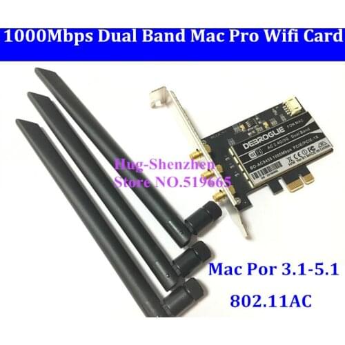 DEBROGLIE 1000Mbps Dual Band 802.11ac Desktop PCI-E WiFi Adapter PCi Express Wireless Card + Antenna for All Mac Pro OSX 10.10