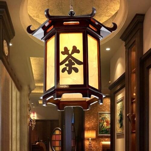 Chinese style Wooden classical creative pendant light dining study restaurant Pavilion wood imitation sheepskin lamp ZH ZS60