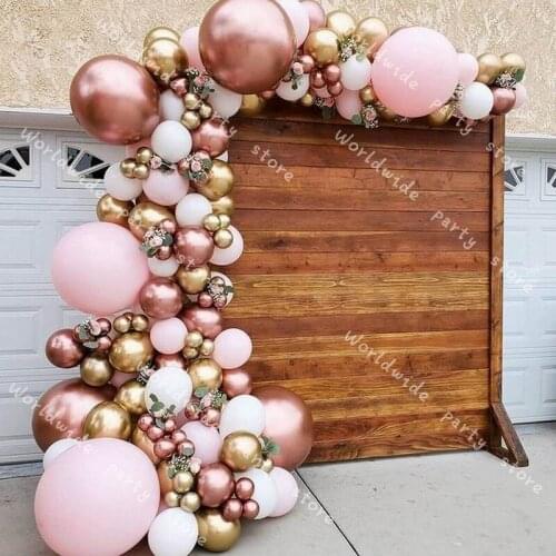 DIY Rose Gold Balloons Garland Arch Kit Pink White Chrome Balloon Bridal Shower Wedding Decor Baby Shower Party Decoration