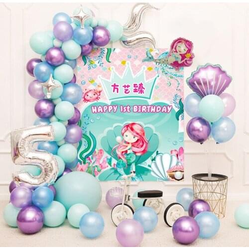 Mermaid Balloon Garland For Kids Girl Birthday Party Decorations Macaron Latex Balloons