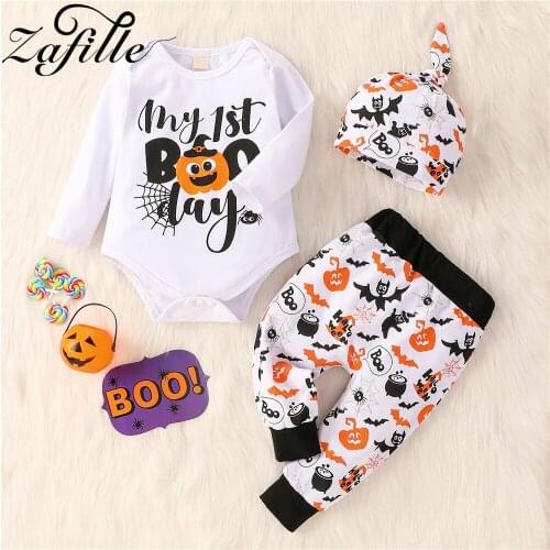 ZAFILLE Winter Baby Clothes Set My First Halloween Clothes For Baby Romper+Pants+Hat 3pcs Toddler Infant Halloween Costume