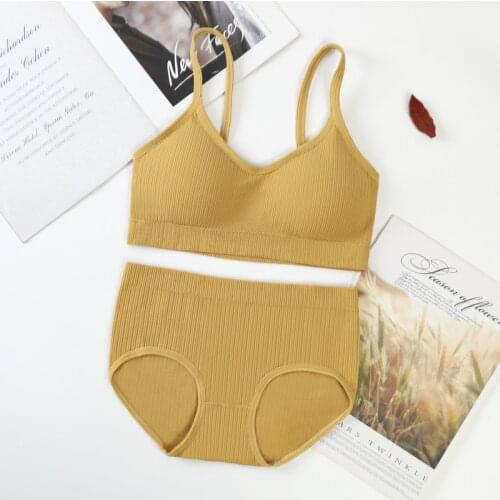 SALSPOR 2Pcs Underwear Set Women Seamless Wireless Padded Bra Panties Set Solid Comfortable Female Lingerie Suit