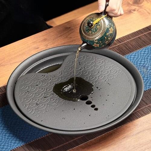 Round Ceramic Tea Tray Water Storage Small Simple Tea Accessories Tea Tray Serving Plate Bandeja Comida Tea Set Tools DI50CP
