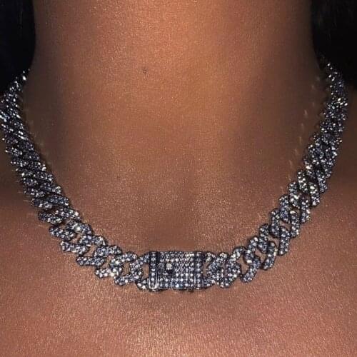 Miami Hiphop Cuban Link Chain Choker Necklace for Men Women Iced Out New Rapper Crystal Curb Chunky Punk Necklace Collar Jewelry