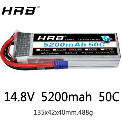 HRB 14.8V Lipo Battery 4S 5200mah T Deans XT60 XT90 EC5 TRX For Racing Airplanes 4WD Car Monster Truck Fishing Boat RC Parts 50C