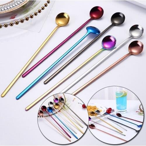 Tableware Spoon 24cm Length Round Shape Stainless Steel Milk Coffee Spoons Dessert Ice Cream Candy Fruit Teaspoon Accessorie