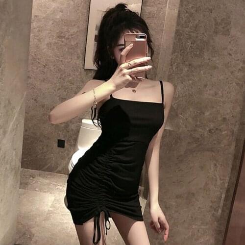 Mazefeng New Women Sexy Black Bodycon Party Dresses Ladies Backless Spaghetti Straps Clubwear Mini Package hip Dress temperament