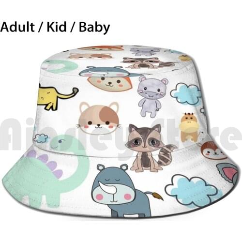 Furry Friends Sun Hat Foldable UV Protection Animals Furry Friends Cartoons Bear Lion Elephant Giraffe Monkey