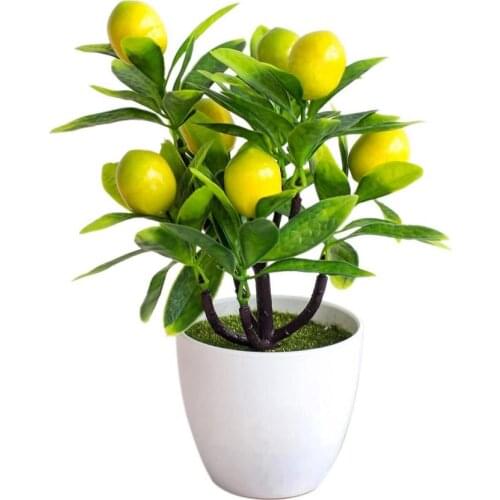Mini Artificial Potted Plant Lemon Tree White Plastic Bonsai Potted Plant Home Dining Table Office Bathroom Decoration 9.4 Inch