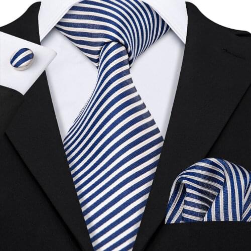 Blue Striped Pattern Fashion Tie Business Style 100% Silk Men Tie Barry.wang Dropshipping Neck Tie For Men Party Wedding LS-5033