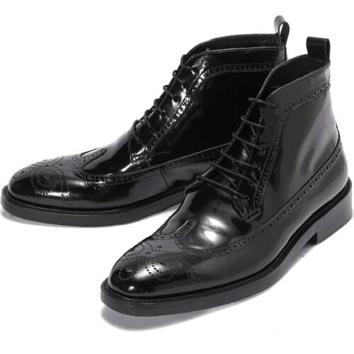 Hot Selling Cow leather Mens Boots Mens Ankle Martin Boots Shoes Fashion work Boots High Quality Retro Men Shoes carving