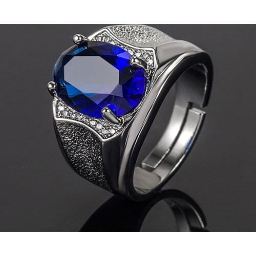 Blue Gemstones Sapphire Zircon Diamonds Masculine Rings for Men 18k White Gold Silver Color Fine Jewelry Topaz Bands Accessory