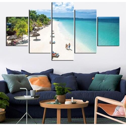 Boat Sea Beach 5 Panels Landscape Wall Art Canvas Painting Posters And Prints Wall Pictures For Living Room Decor
