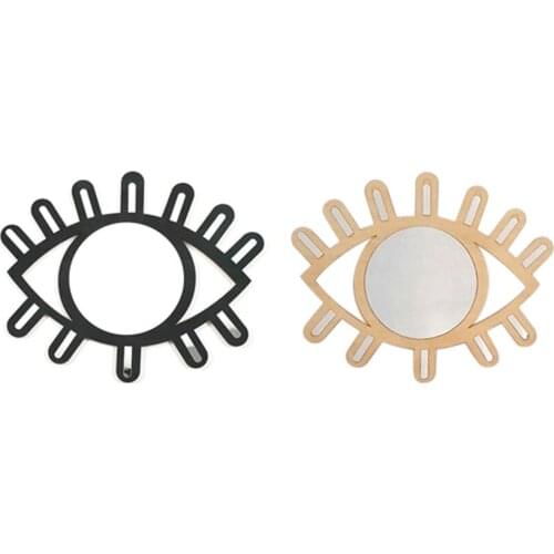 Eye Shaped Wood Framed Wall Mirror - Bathroom Decorative Wall Mounted Mirror for Living Room Entryway Bedroom, Black, Wood Color