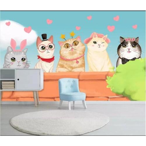 WDBH Custom mural 3d photo wallpaper European cartoon hand-painted cat animals childrens room wallpaper for walls 3 d