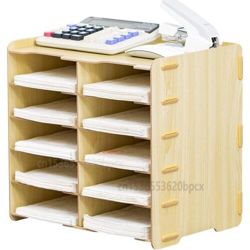Desktop Storage Cabinet Multifunct Eco-friendly Wood Office Stationery A4 Data File Shelf Multi Layer Bills Sorting Storage Box