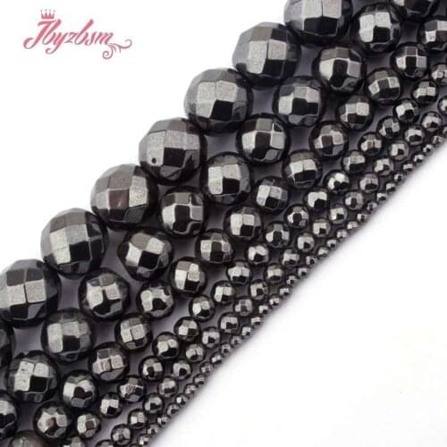 2,4,6,8,10mm Faceted Round Black Magnetite Hematite Beads Natural Stone Beads For DIY Necklace Jewelry Making 15" Free Shipping