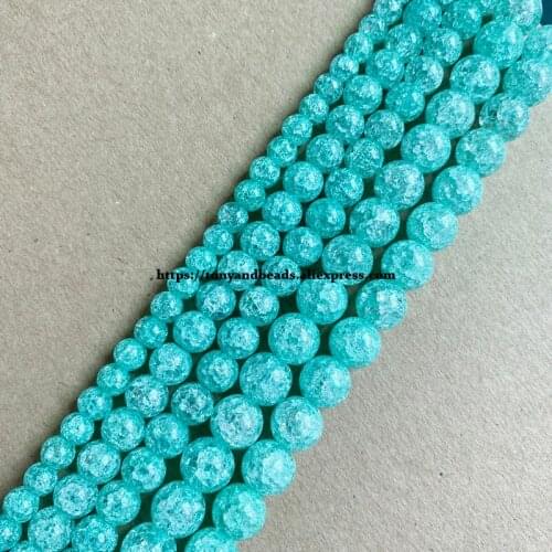 Natural Stone Lake Green Color Dyed Snow Cracked Crystal Round Loose Beads 15" 4 6 8 10 12MM Pick Size For Jewelry Making DIY