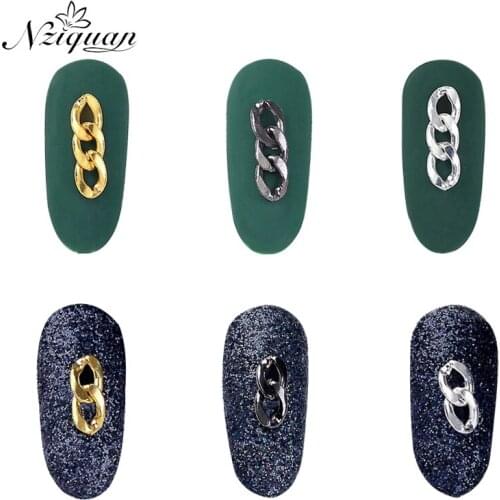 NIZIQUAN 50PCS Nail Art Metal Chain Gold Silver Black Retro Punk Style 3D Personalized Glamour Ornaments Nail Art Accessories