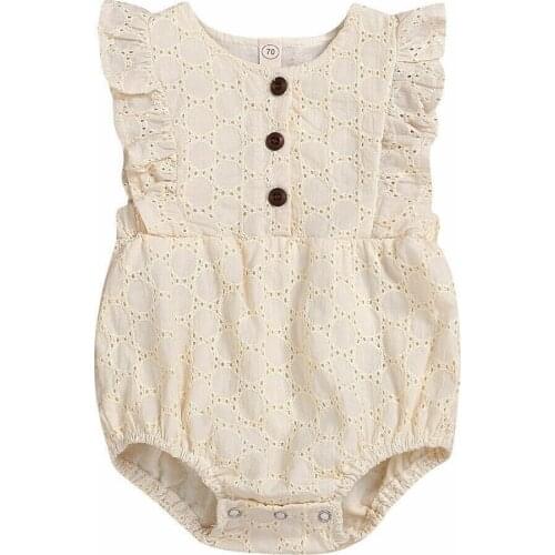 New Infant Baby Girls Linen Sleeveless Bodysuit Summer Kids Hollow Out Outfits Clothes