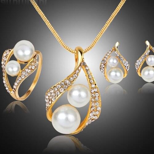 High Quality Necklace/Ring/ Earrings Jewelry Set Vintage Simulated-pearl Hot Sale 2017 Available