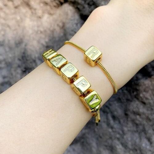2021 Unisex Couple Jewelry Fashion Initial Alphabet 26 Letters Name Jewelry Gold Cubic Various Sign Adjustable Bracelet Gift