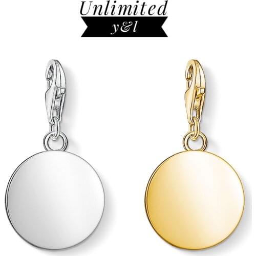 Gold Color Round Disc Pendant Charms 925 Sterling Silver Fashion Good Thomas Style Jewelry Accessories Fit Bracelets Necklaces