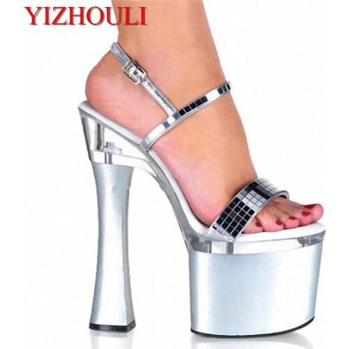 Sexy Sequined Fashion Supermodel Catwalk 18CM High Heels Shoes Sandals Nightclub Performance / Star / Model Shoes, Wedding Shoes