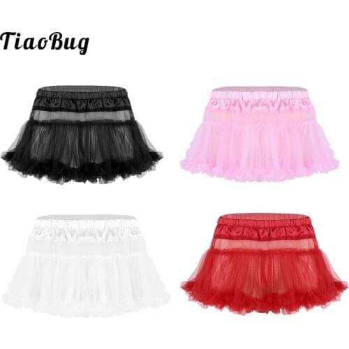 TiaoBug Mens Sissy Satin Elastic Waistband Frilly Ruffled Soft Tulle Layered Skirt Short Mini Tutu Skirt