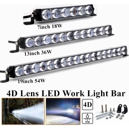 7" 13" 19'' inch 18W 36W 54W slim led light bar 4D Lens single row 6500K spot beam for 4x4 OffRoad boat truck SUV ATV Work Light