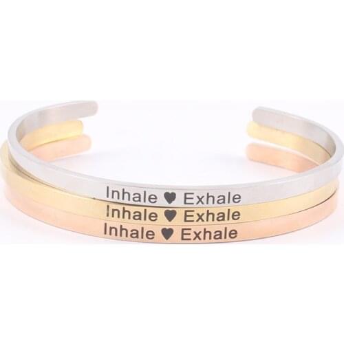 Inhale Exhale Inspirational Bracelets for Women Teen Girl Personalized Cuff Bangle Mantra Quotes Jewelry Friend Gifts for Mom