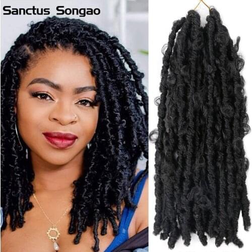 14"20 Strands/Pack Butterfly Locs Curly Crochet Hair Distressed Synthetic Naturel Crochet Braids Goddess Black Hair Extensions