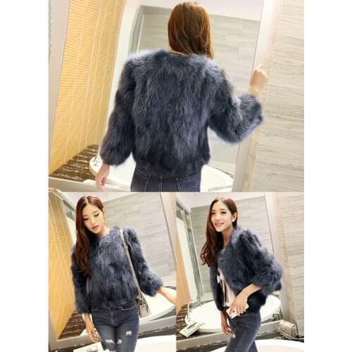 Women coat Real Knitted Raccoon Fur Womens Coat Short Paragraph Slim Natural Fur Jacket Casual style