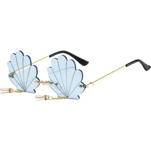 2020 New Shell Designer Steampunk Sunglasses Women Vintage Rimless Sunglasses Women Pearl Tassel Frameless Punk Glasses Oculos