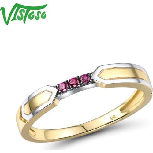 VISTOSO Genuine 9K 375 Yellow Gold lab Created Ruby Ring For Woman Lady Engagement Anniversary Lovely Trendy Fine Jewelry